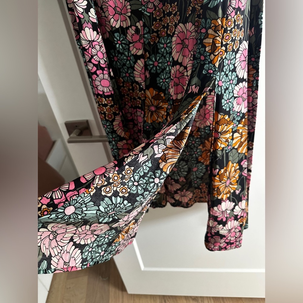 Monki Floral Tie-Waist Long Sleeve Dress Size M - Picture 6 of 10
